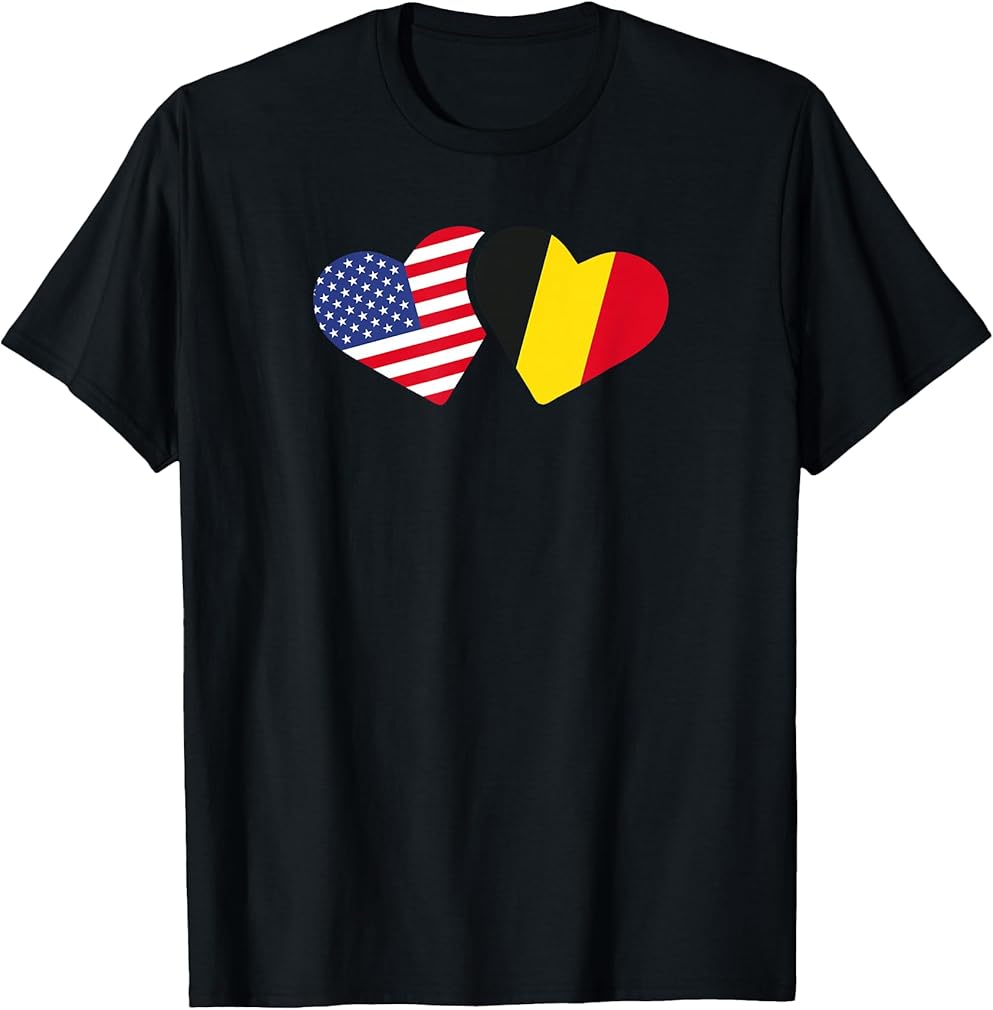 Belgium USA Flag T Shirt Heart Belgian Americans Love Cute T-Shirt
