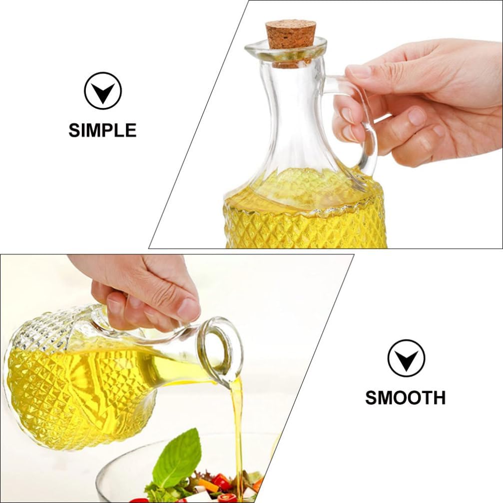 Luxshiny 2pcs Oil Dispenser Glass Bottle with Spout Wooden Stopper Seasoning Container for Oil Vinegar Cooking Kitchen Essential for Home Restaurant