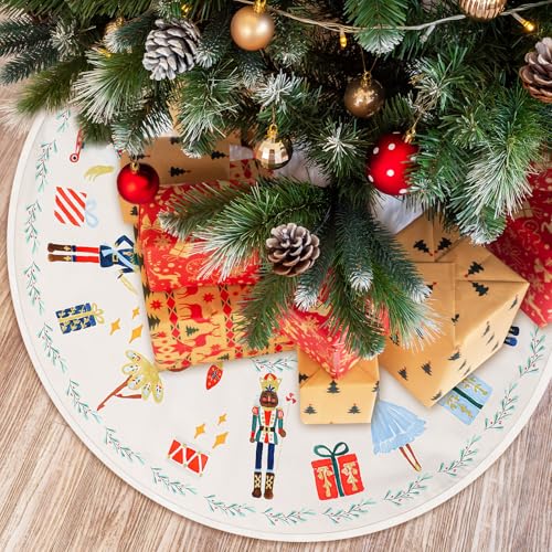 Hollowfly HOLLOWFLY-NTR8H-7RUE2 Thick Cotton And Linen Nutcracker Christmas Tree Skirt 48 Inch Nutcracker Christmas Tree Decor Winter Tree Mat Decoration thumb #6