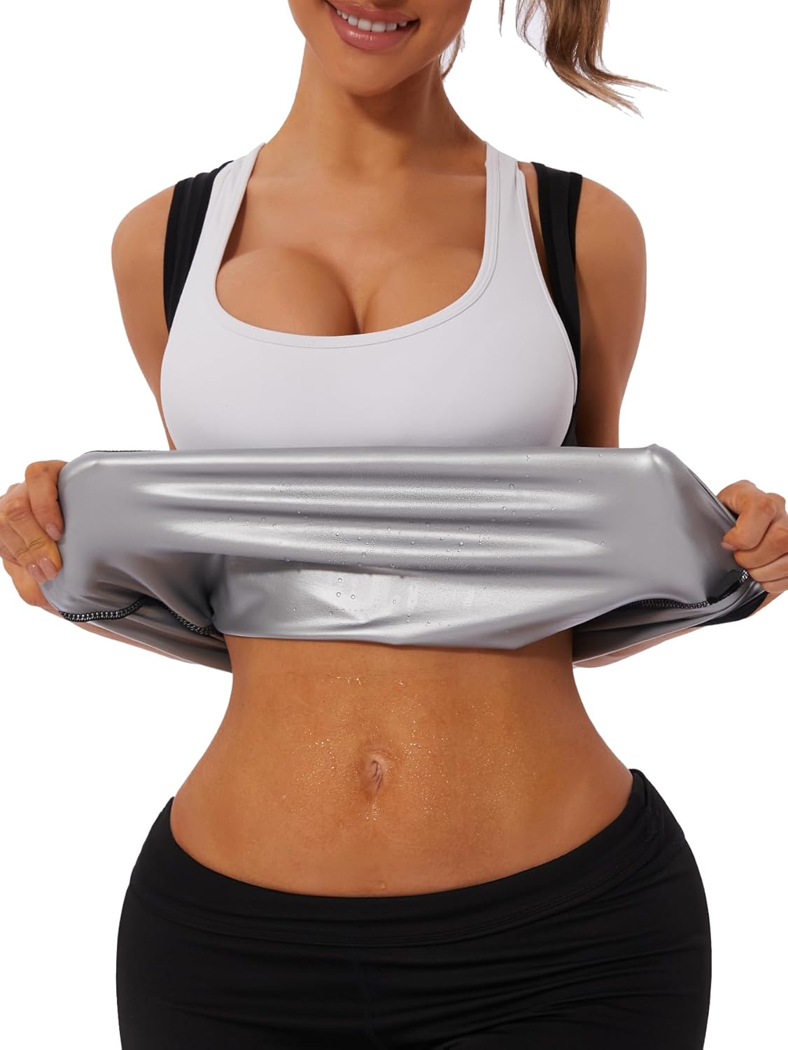 NINGMI Sauna Vest for Women Sweat Tank Top Sauna Suit Workout T Shirt Waist Trainer Body Shaper Exercise Gym - Image 5