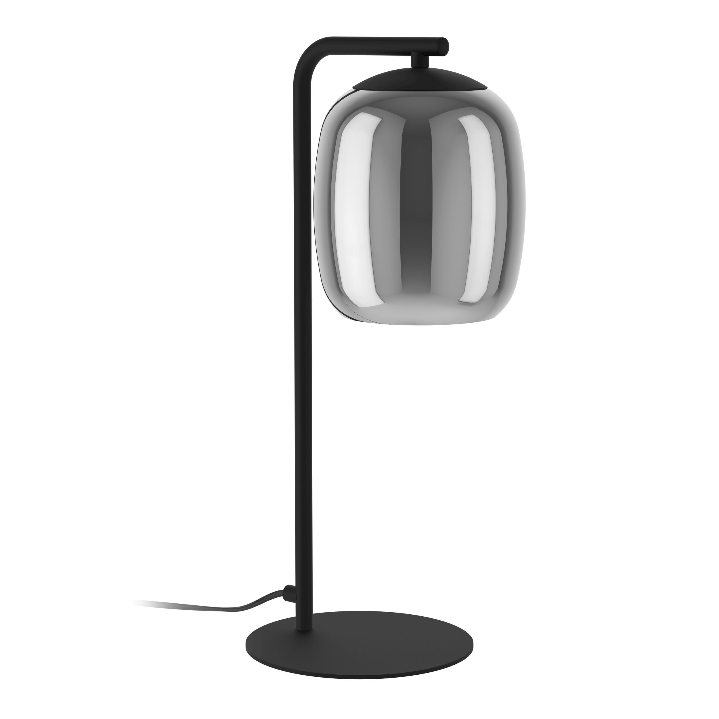 EGLO Tischlampe Ciampino, Nachttischlampe mit Rauchglas Lampenschirm | Tischleuchte aus Metall in Schwarz und Glas bedampft in Grau, E27 Fassung, 45 cm
