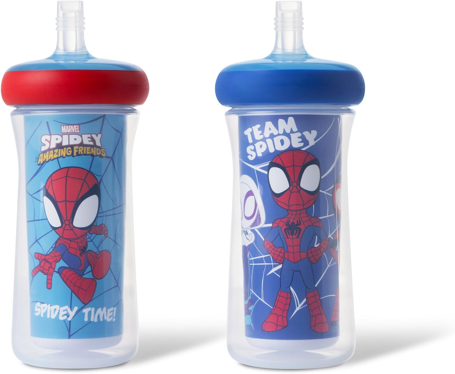 Spidey and His Amazing Friends Insulated Straw Cups - Toddler Cups with Straws and DropGuard Protection - Kids Water Bottles - 9 Oz - 2 Count - Ages 18 Months and Up