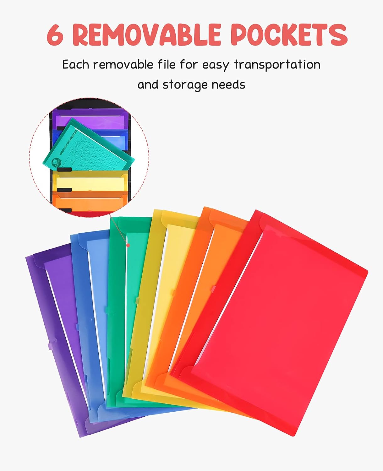 GAMENOTE Cascading Wall Organizer - 6 Removable Folder Pockets, 2 Metal Hooks, Hanging File Organizer for Office School Homeschool Organizers and Storage