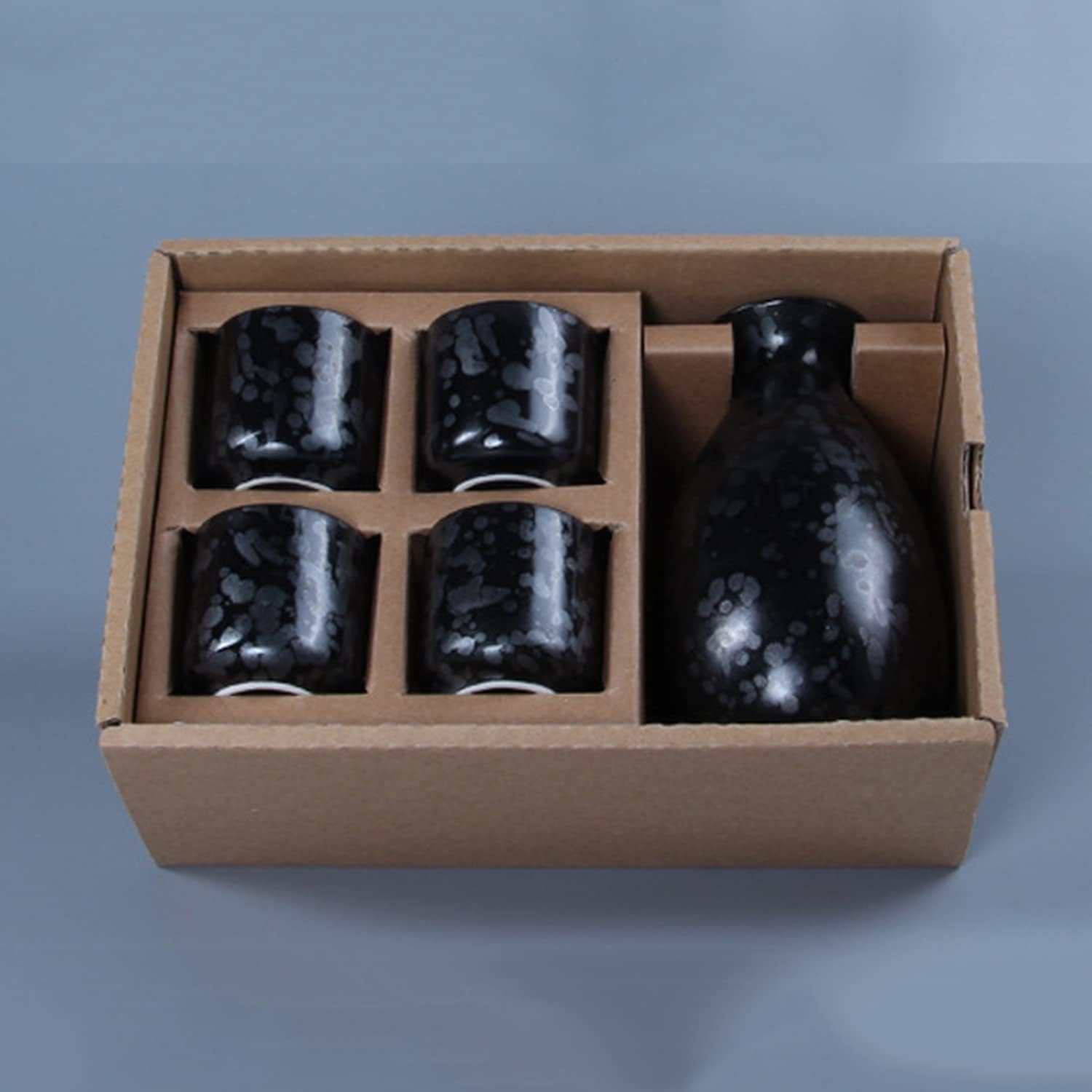 5-teiliges Sake-Set, traditionelles schwarzes Sake-Becher-Set aus Keramik, Elegantes Design, Familie und Freunde, Tassen
