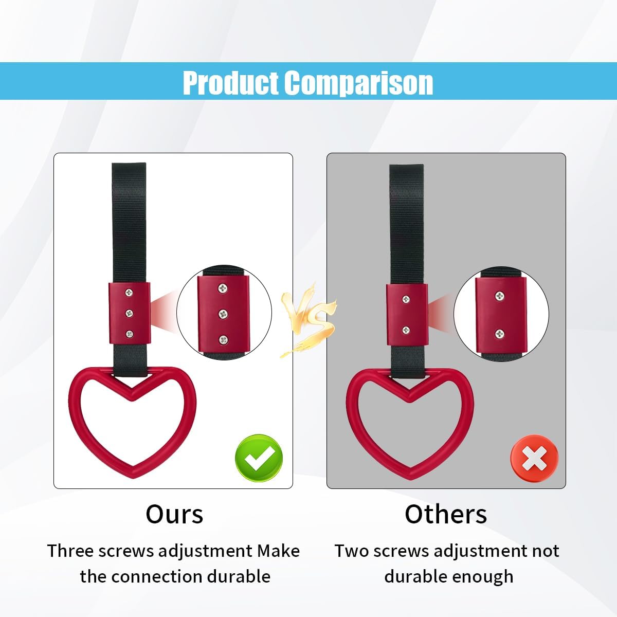 2PCS Heart-Shaped Car Handle Straps, Auto GRAP Handle Warning Pull Ring, Heart Decor for Car, SUV, Subway, Bus image 4