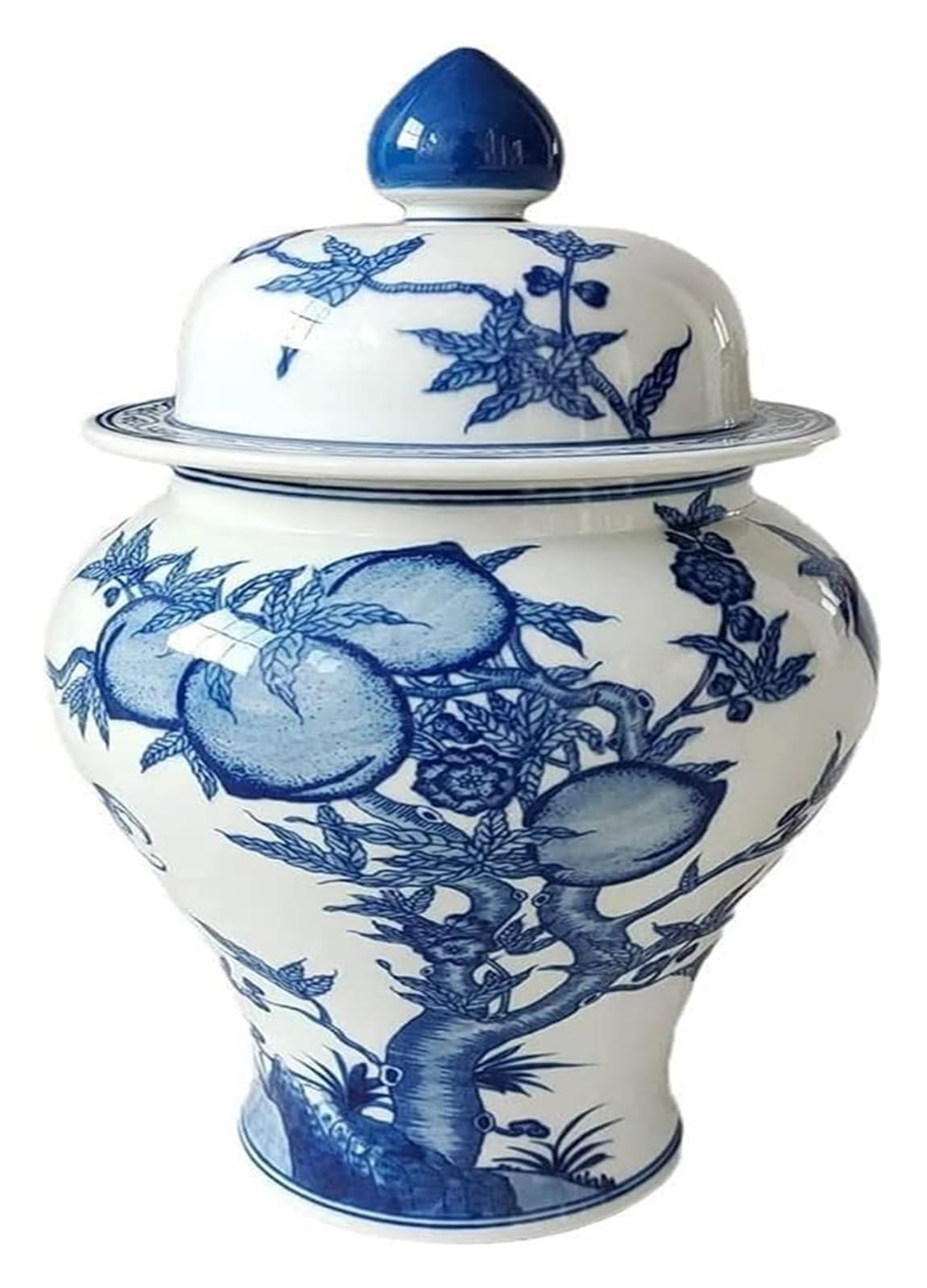 Vase Desktop Porcelain Ceramic Ginger Jar Oriental Handpainted Chinese Peach Decorative for Gift and Decoration Temple Décor