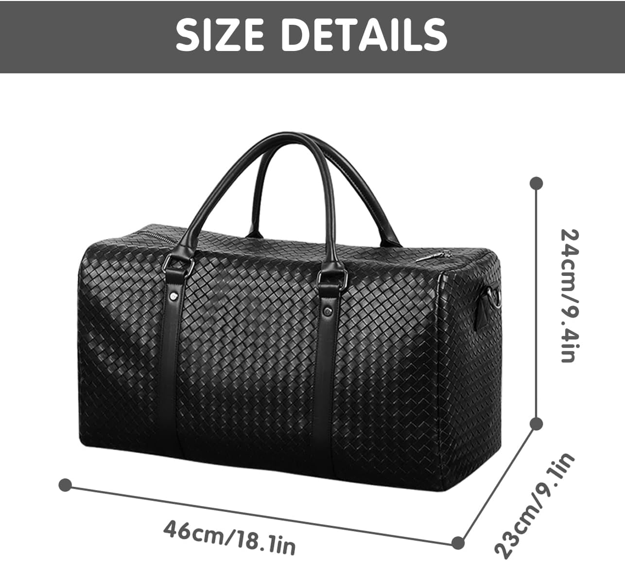 Leather Travel Duffle Bag for Men, Woven Carry On Weekender Overnight Bags for Business Sports Gym - Image 7