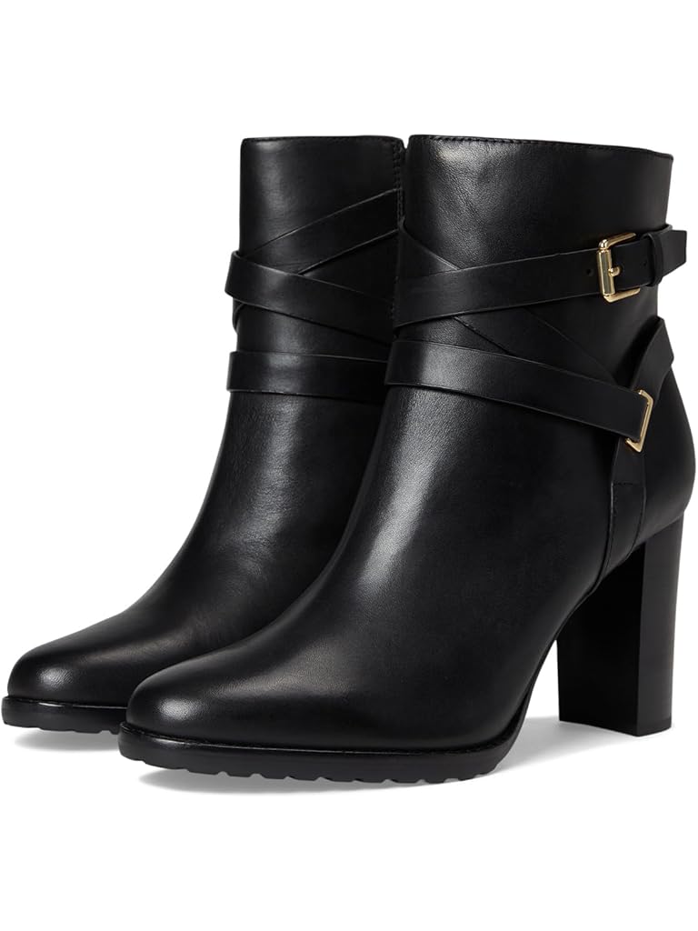Black Lauren Ralph Lauren Collins Burnished Leather Bootie Heel
