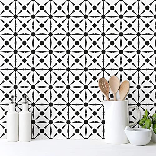 Caltero Geometric Wallpaper 17.7''×118'' Black And White Wallpaper Peel And Stick Geometric Contact Paper Graphic Tile Wallpaper Vinyl For Cabinet Kitchen Walls Closet Bathroom Decor #TOP1
