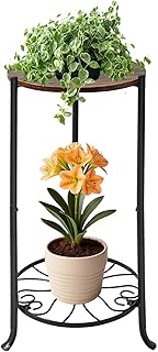 Plant Stand Indoor, 2 Tier Wood Round Potted Holder Rack, 27 " Tall Flower Pot Stand Shelf, Round Supports Plant Stand for Large Plants, Corner Plant Shelf for Balcony Garden Patio Living Room, Brown