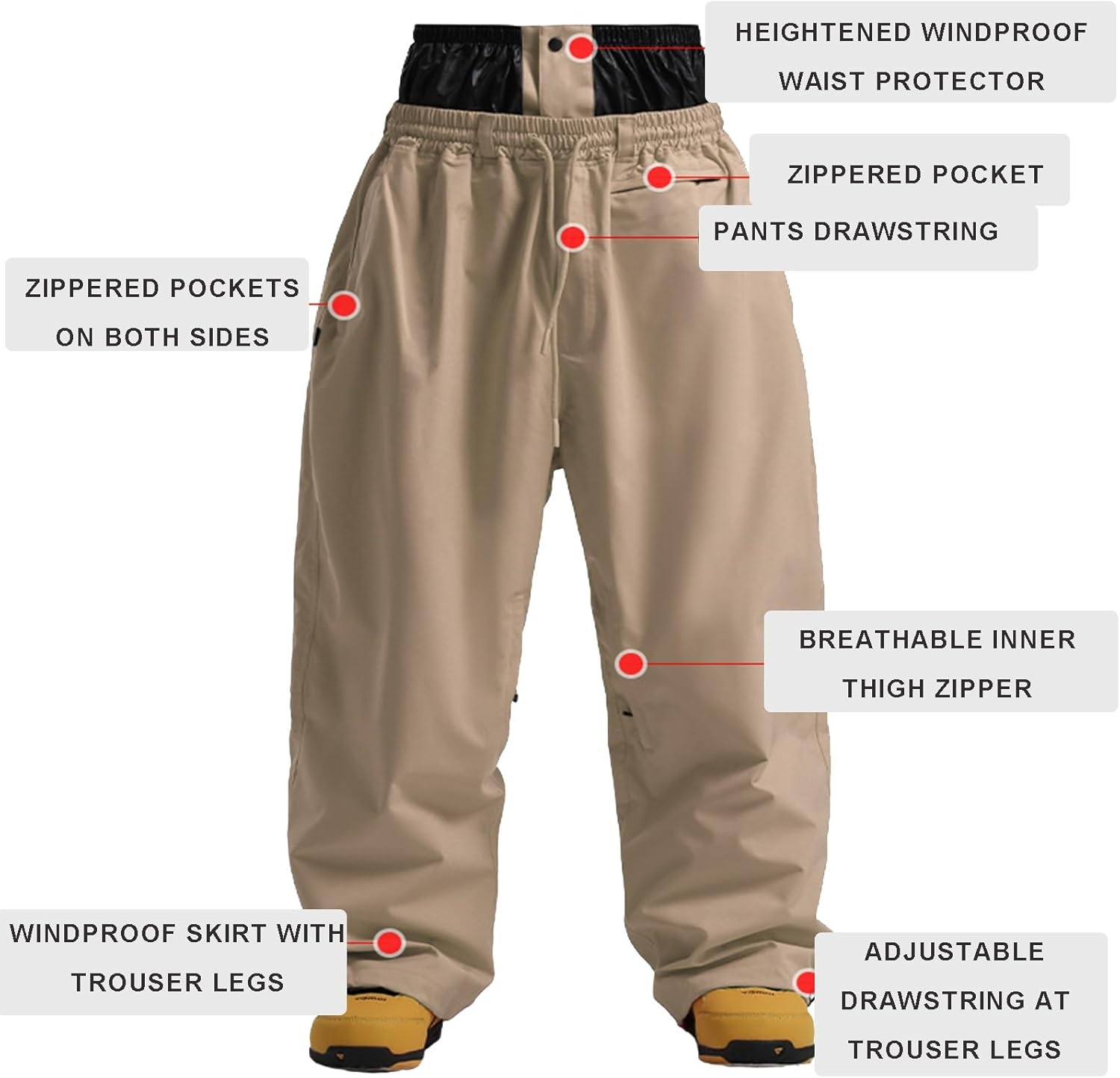 Men and Women's Snow Snowboard Pants Loose Fit Insulated Waterproof Unisex Baggy Cargo Ski Pants Warm Winter