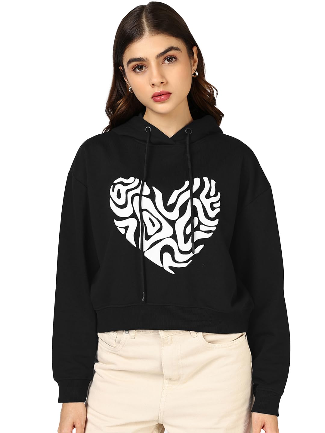 bewakoof Women's Graphic Print Oversized Fit Full Sleeve Hooded Terry Crop Hoodies-picture-27