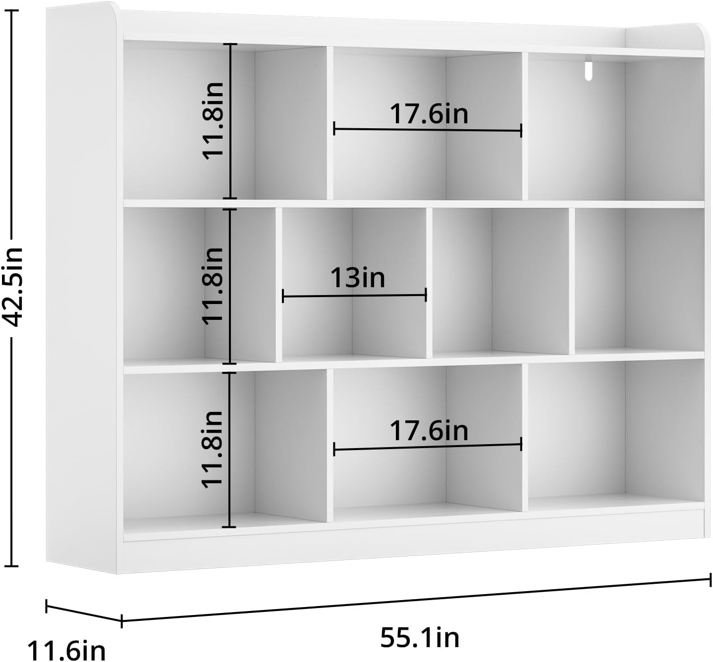 DIYART White Bookshelf, Wood Bookcase with 3 Tier Open Shelves, 10-Cube Minimalist Storage Shelf for Living Room, Bedroom, 55.1" W x 42.5" H