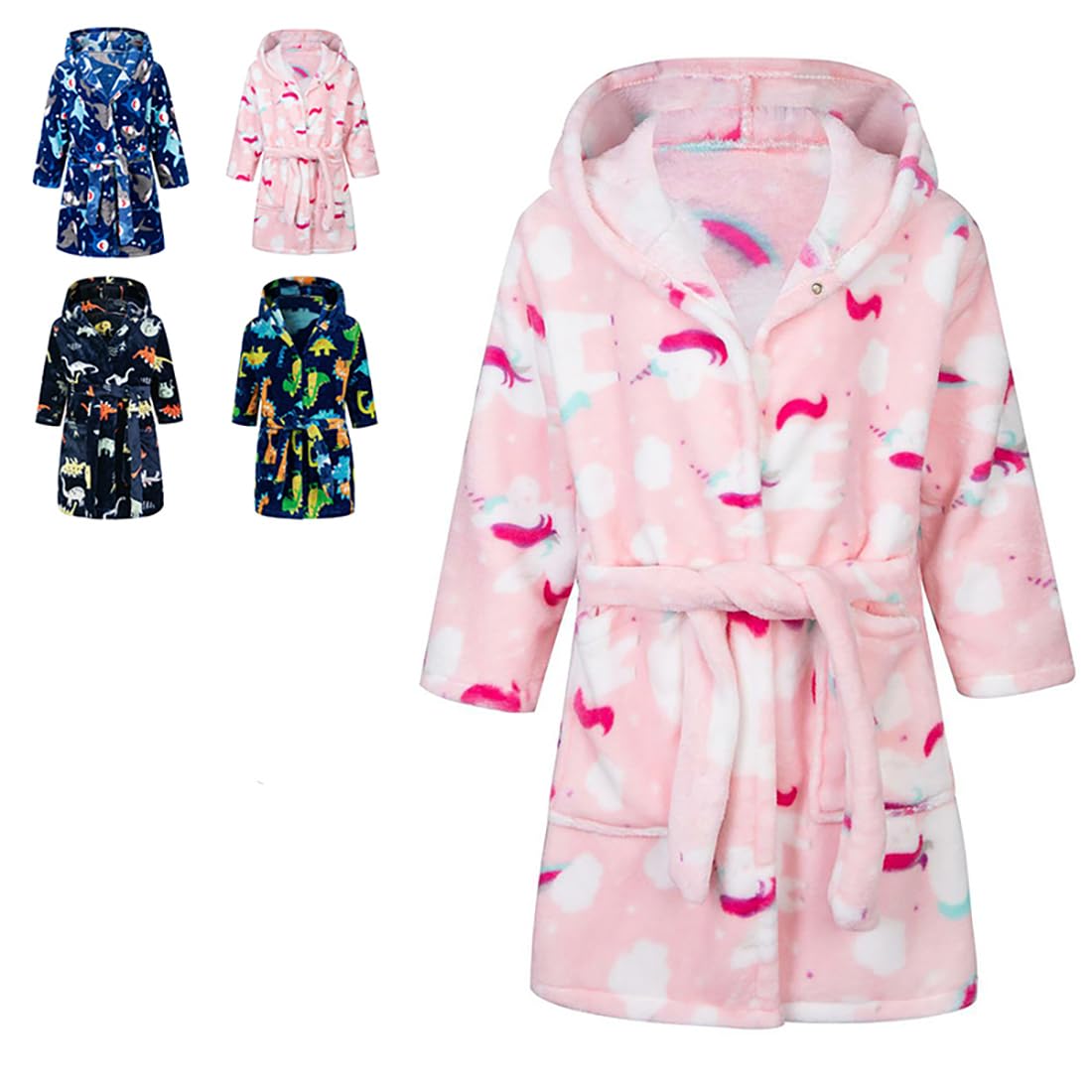 CROOUTN Einhorn Bademantel Kinder mit Kapuze für Jungen Mädchen Bademäntel Morgenmantel kuschelig warmen und weichen Pyjamas Kleinkind Coral Fleece Hoodie Roben 4-5 Jahre