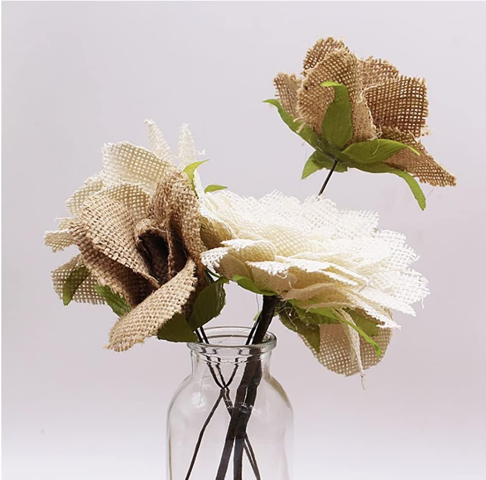 12PCS Large Burlap Flowers for Crafts 3.15 in, Handmade Jute Burlap Roses Embellishments for Wedding Party Scrapbooking Decorations