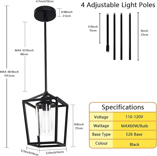 Miniatura 3 de Luces colgantes negras para isla de cocina, lámparas de 1 luz, iluminación de isla de granja, lámpara colgante de linterna para pasillo, vestíbulo,