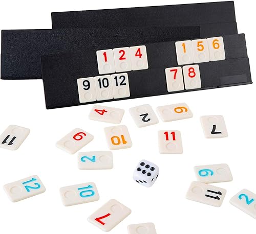 Miniatura 7 de 106 Tiles Rummy Game – Juegos de viaje Rummy Juego de mesa Rummy con estuche de aluminio y 4 bandejas antideslizantes duraderas