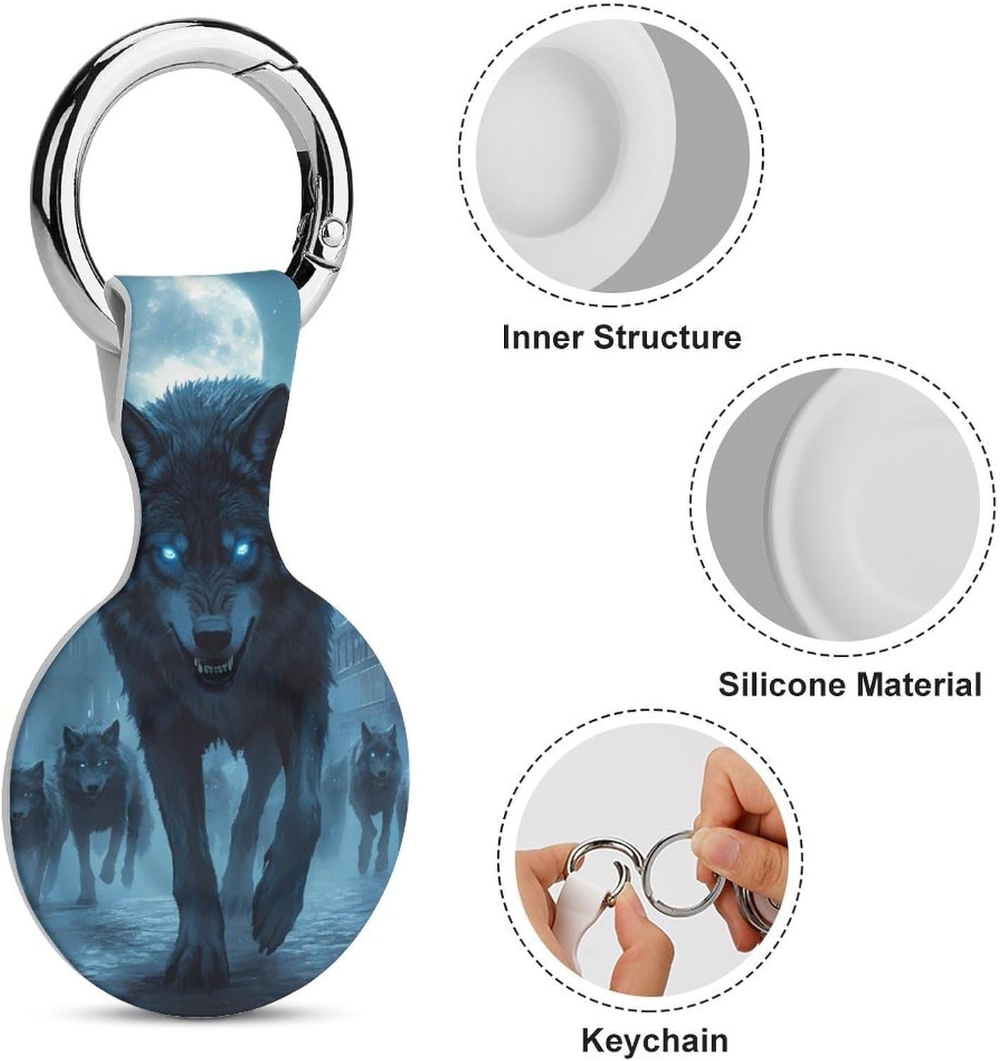 Wolves London Street Funny Cover Compatible with AirTag Case Protector GPS Tracker Holder with Keychain