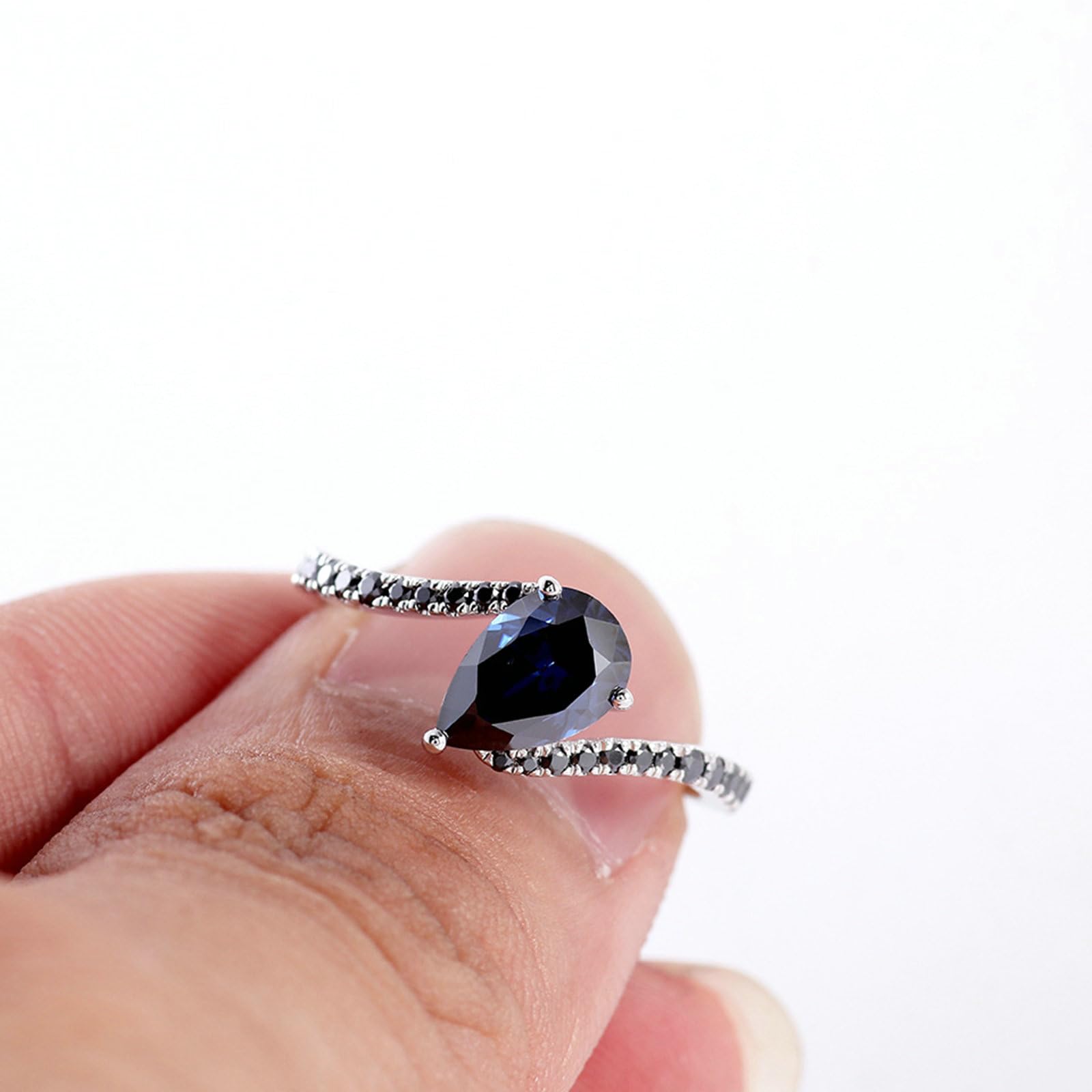 Beydodo Anello da donna in oro bianco 750 585 375, anello di fidanzamento a goccia con zaffiro creato da 1 carati, fedi nuziali, senza nichel, misura 50 (15,9)-62 (19,7), 62 (19.7), metallo prezioso
