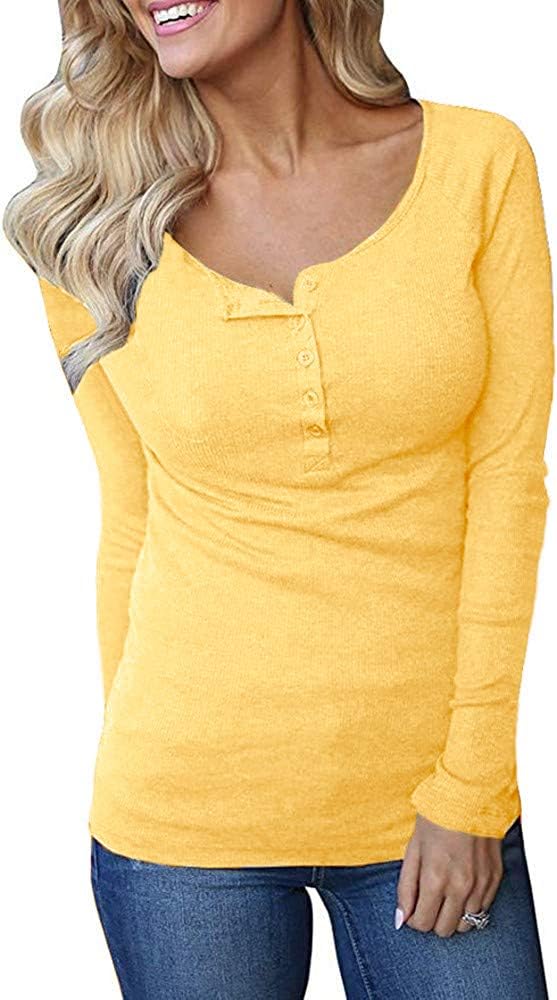 Remikstyt Womens Long Sleeve Henley Shirts Ribbed Button Down Casual Tunic Tops - Image 2