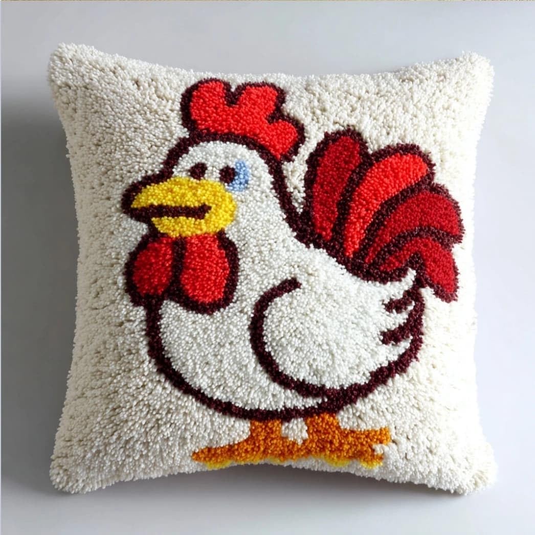 AxiangziK Latch Hook Cushion Kit,Chicken DIY Throw Pillow Cover 43X43Cm