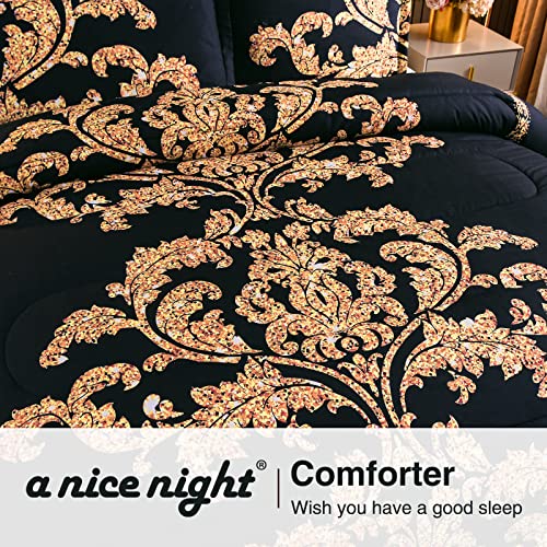A Nice Night Paisley Yellow Flower Not Gold, Microfiber Comforter Set, Modern Luxury Design Hotel Style All Season Comforter Set with Pillow Cases (Black,King) - Thumbnail 6