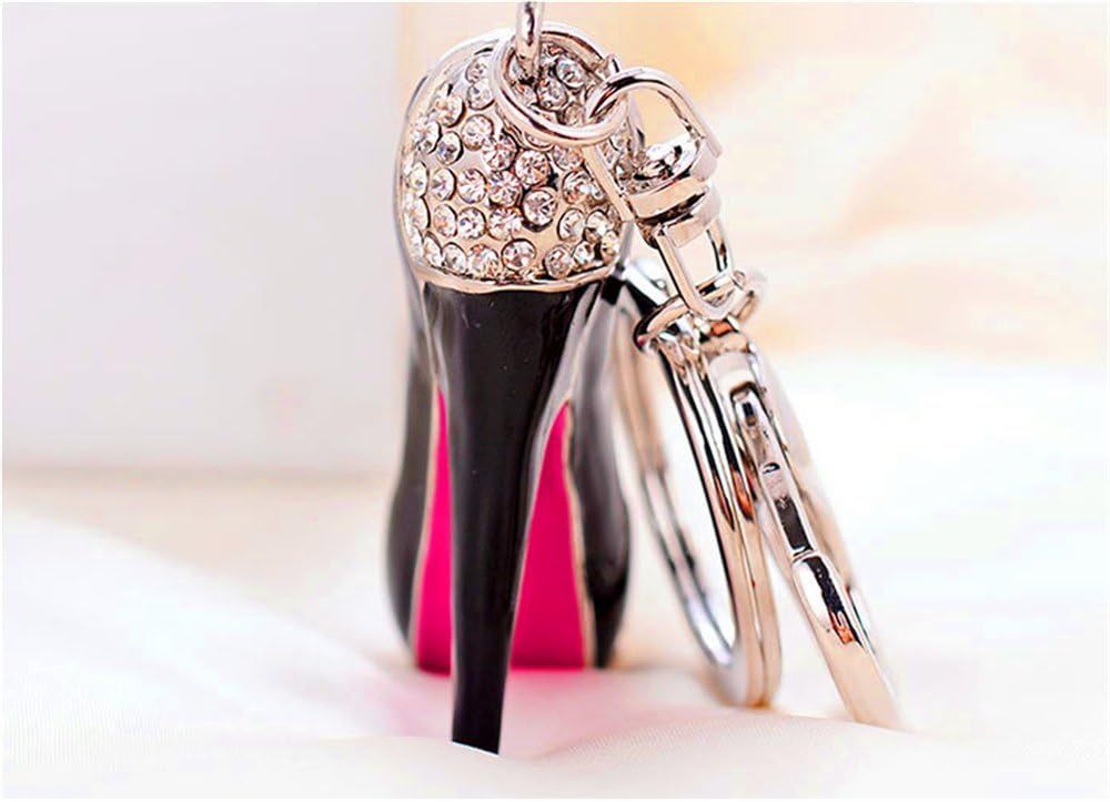 JewelBeauty Lady Gift Rhinestone Enamel Stiletto High Heel Shoe Crystal Keychain Keyring Women Handbag Car Pendant Accessories (Black) - Image 4