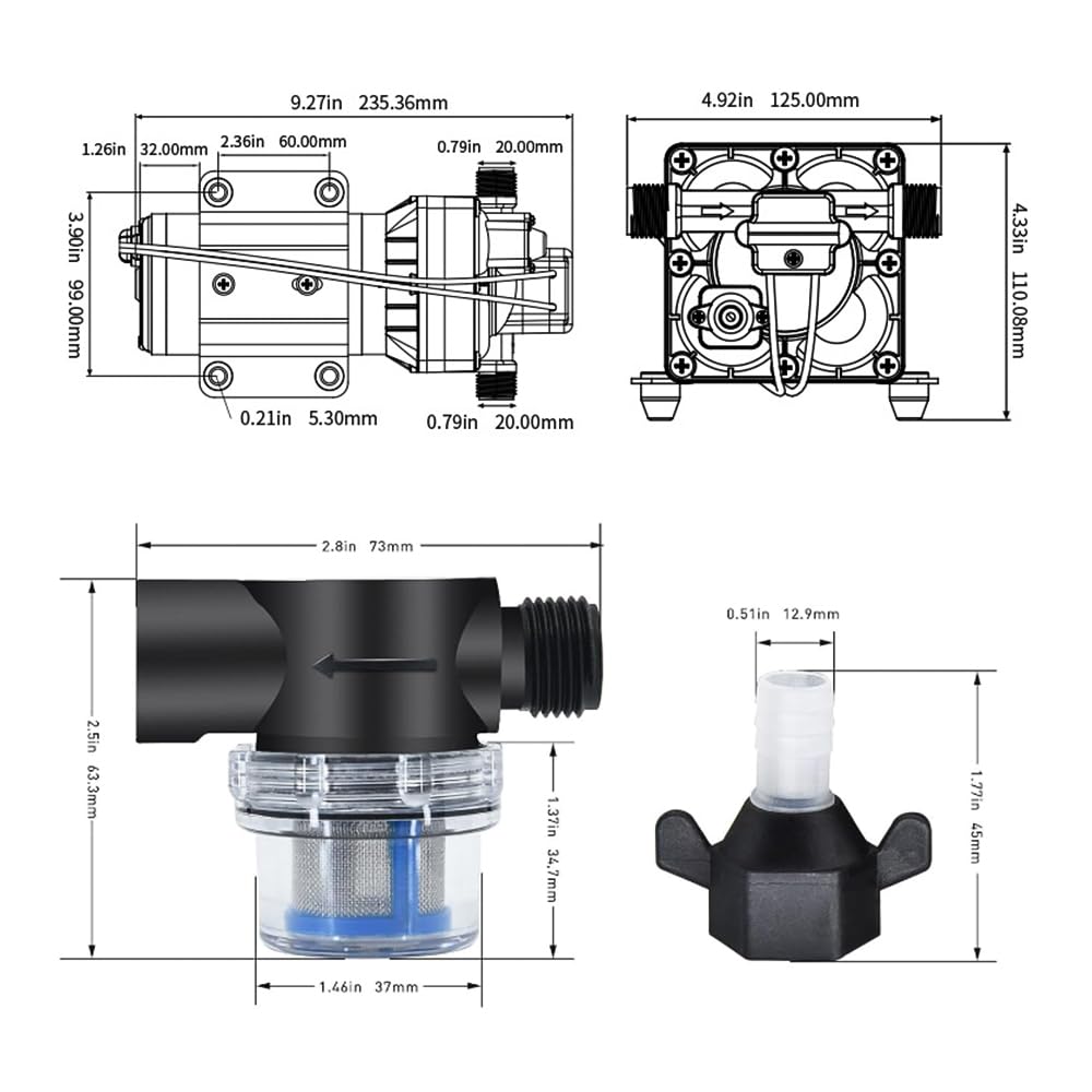 Pompa membranowa ciśnienia wody, 220 V, przemysłowa, samozasysająca, 5,5 GPM, 70 PSI, zwiększenie ciśnienia, pompa wspomagająca mycie do kuchni, łazienki, kampera, jachtu morskiego, węża