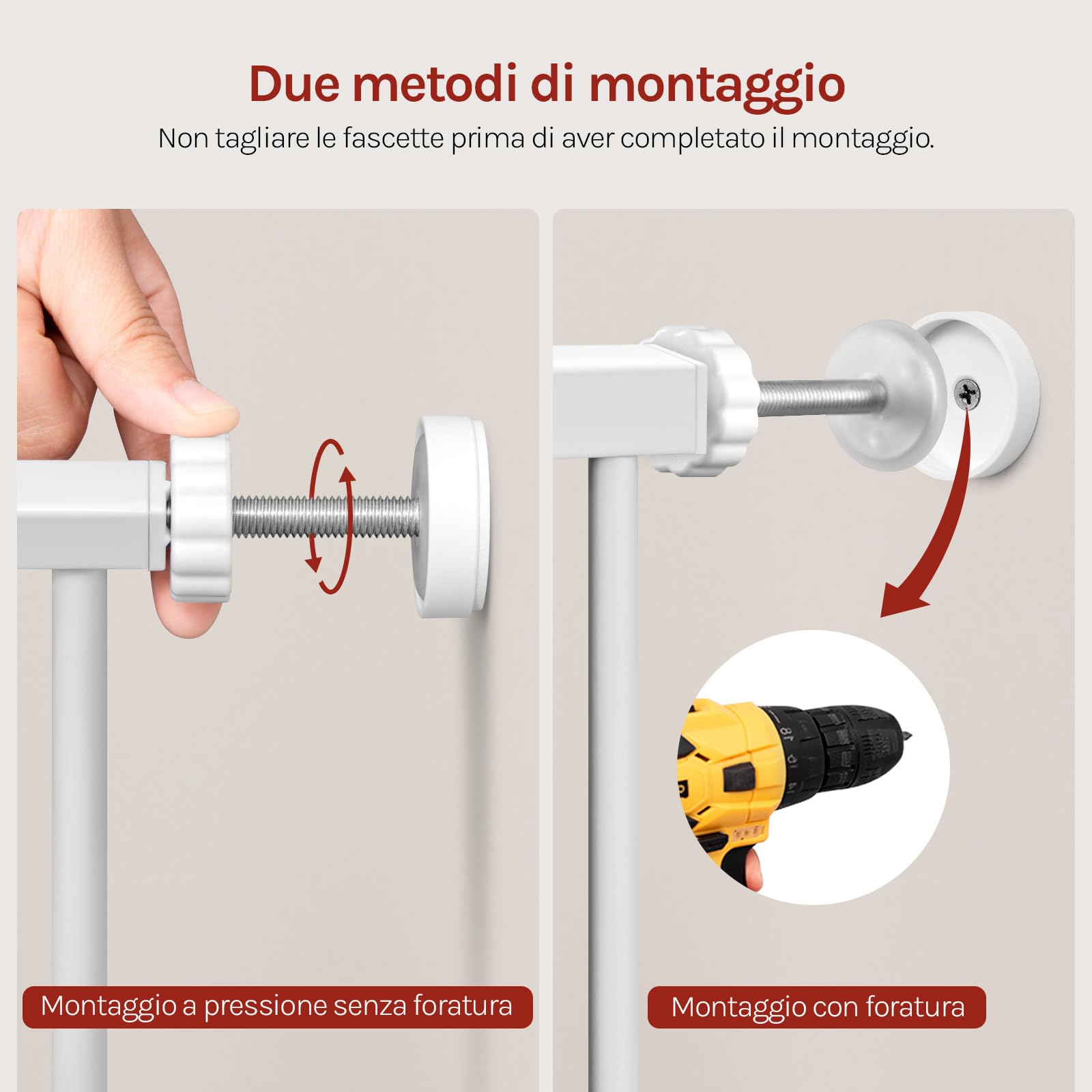 WOLTU Cancelletto per Bambini in Metallo, Cancello per Scale e Porte con Apertura 75-107cm, Cancelletto per Cani Apribile in 2 Direzioni, Chiusura Doppia, Montaggio con/senza Foratura, Bianco