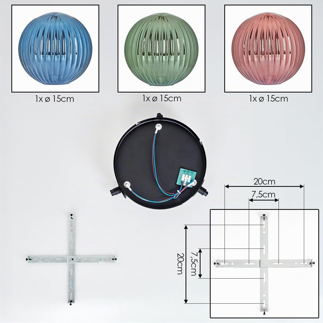 HOFSTEIN Deckenleuchte Chehalis, 3-flammige Deckenlampe aus Metall/Riffelglas in Schwarz/Blau/Grün/Kupfer, verstellbare Leuchte Retro-Design (Schirme Ø 15 cm), G9, Esszimmer, Wohnzimmer, Schlafzimmer