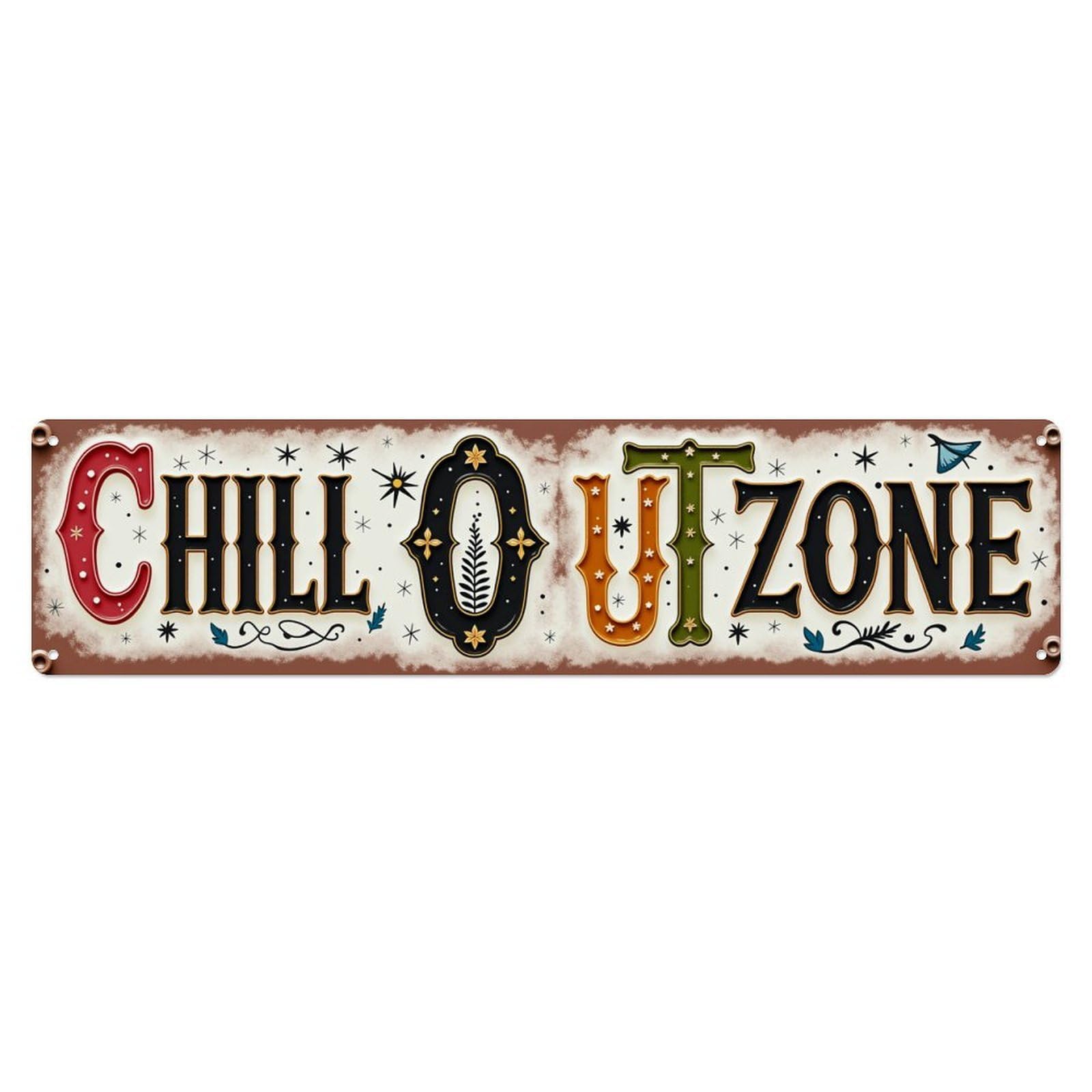 Chill Out Zone Boho Vintage Decor Long Vintage Aluminium Metal Sign, Retro Wall Decor for Home, Bar, Garage & Farmhouse 10 * 40cm