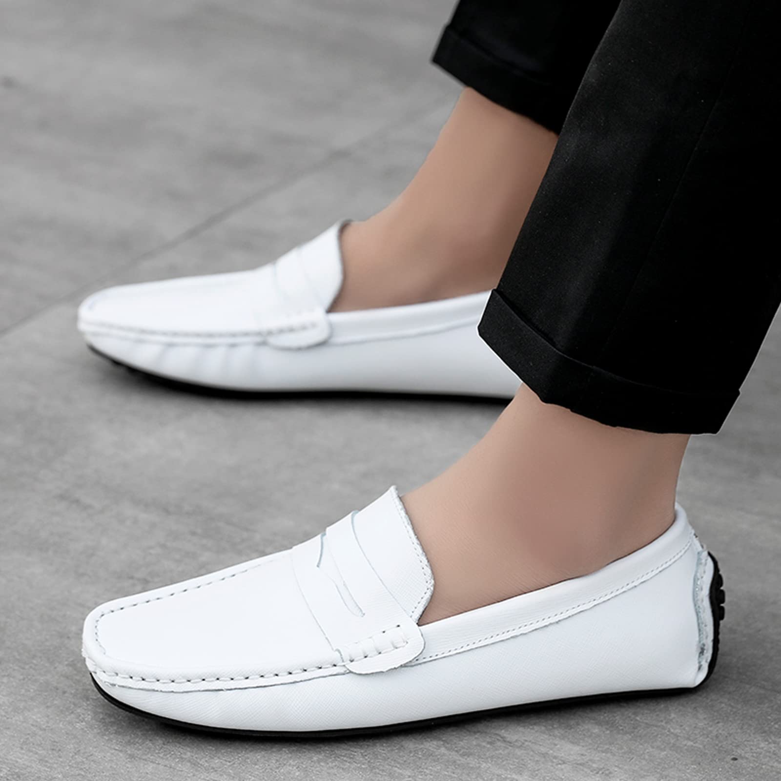 ANUFER Hombres Clásico Mocasines Plana Ponerse Suave Cuero Partido Mocasines Zapatos de Conducción