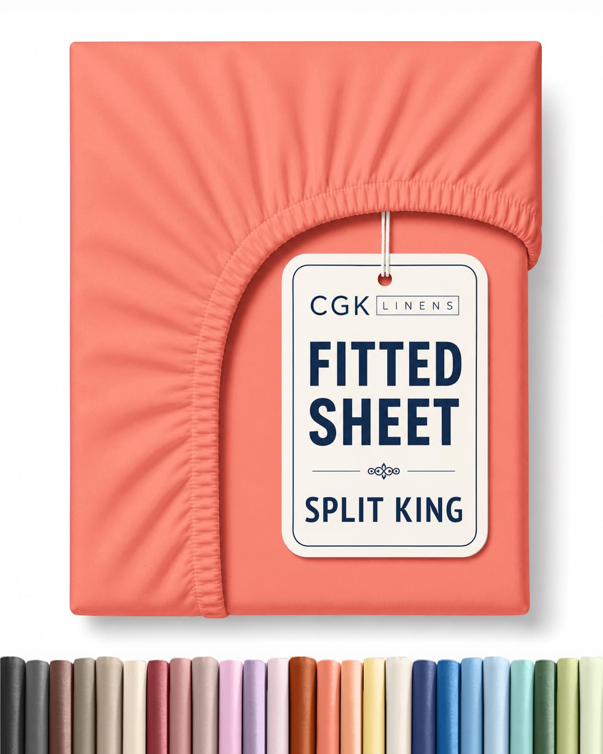 Split King Fitted Sheet - Single Fitted Sheet Only - Deep Pockets - Coral