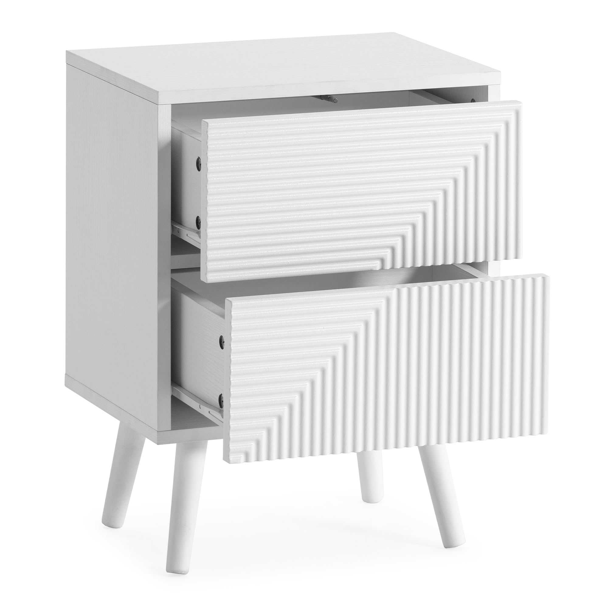HOMN LIVING Comodino Telmo 2 cassetti Colore Bianco, 40 cm (Larghezza) 30 cm (profondità) 55 cm (Altezza)