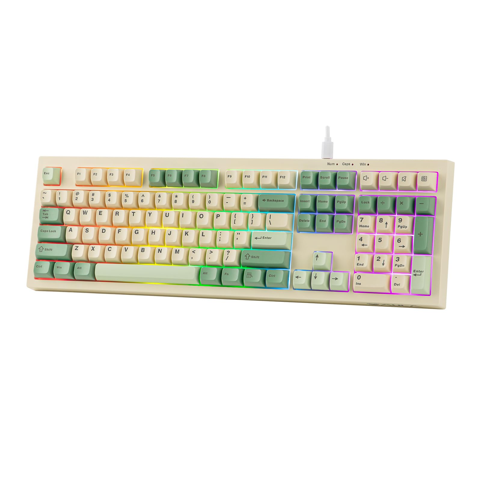 MechLands Aula S102 Teclado para juegos de membrana con teclado numérico, diseño 100% de tamaño completo, cable USB-C, retroiluminación RGB, estructura de silicona cremosa, teclado silencioso para