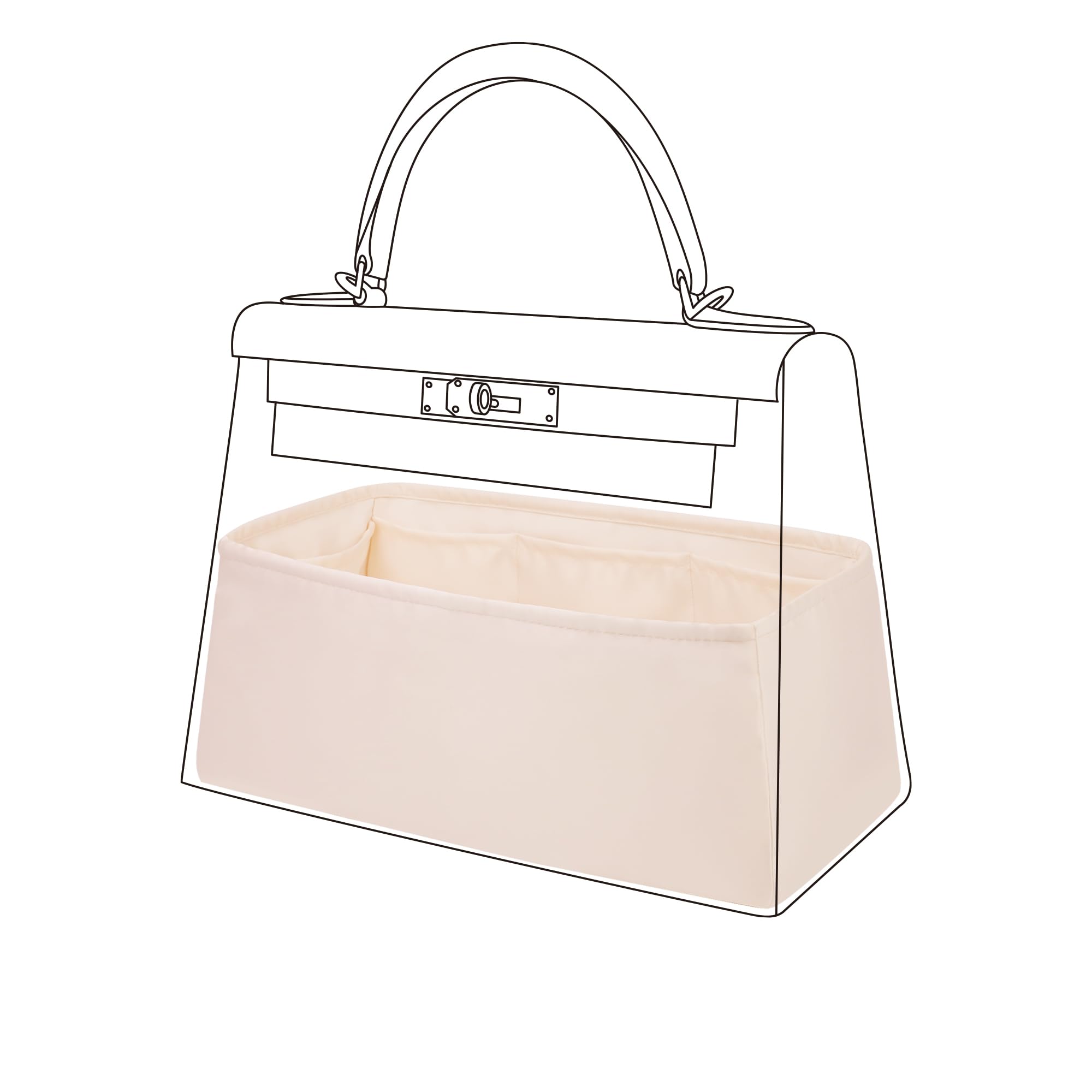DGAZバッグインバックインナーバッグ 高級シルク サテン トートバッグ用 ケリーkelly mini25/28/32/35Bags( クレ、Kelly mini1)