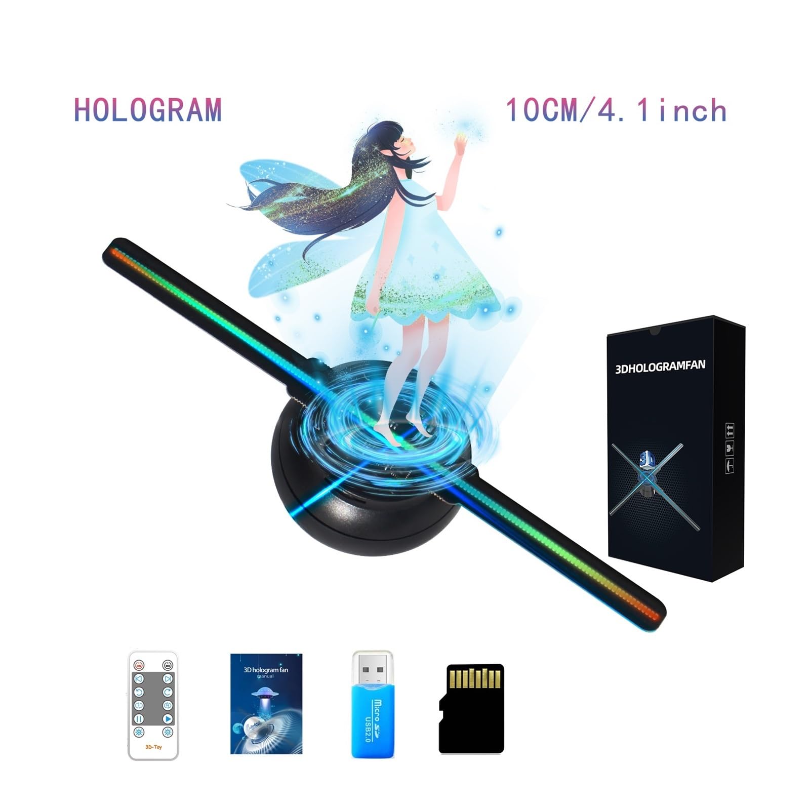 Amazon.co.jp: 4-1インチ/10cm 3Dホログラムファン、96 0603 LEDビーズ