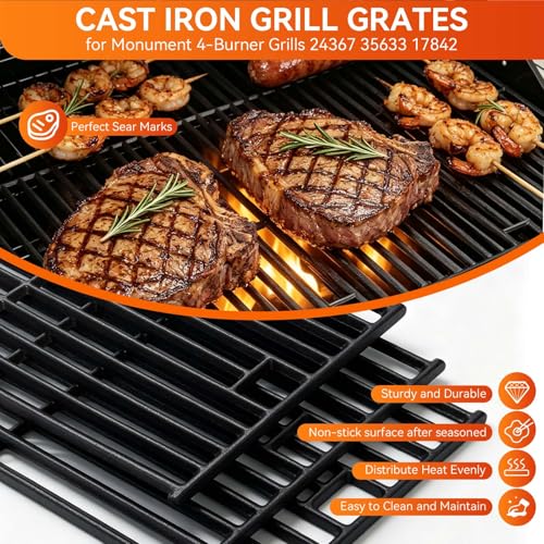 Image of Grill Grates for Monument 24367 35633 17842, Cast Iron Grates Replacement Parts for Dyna Glo 5-Burner DGE530SSP DGE530SSP-D BGE530PSP DGF530SRP DGE530SSP-1, Cooking Grids 3 Pack