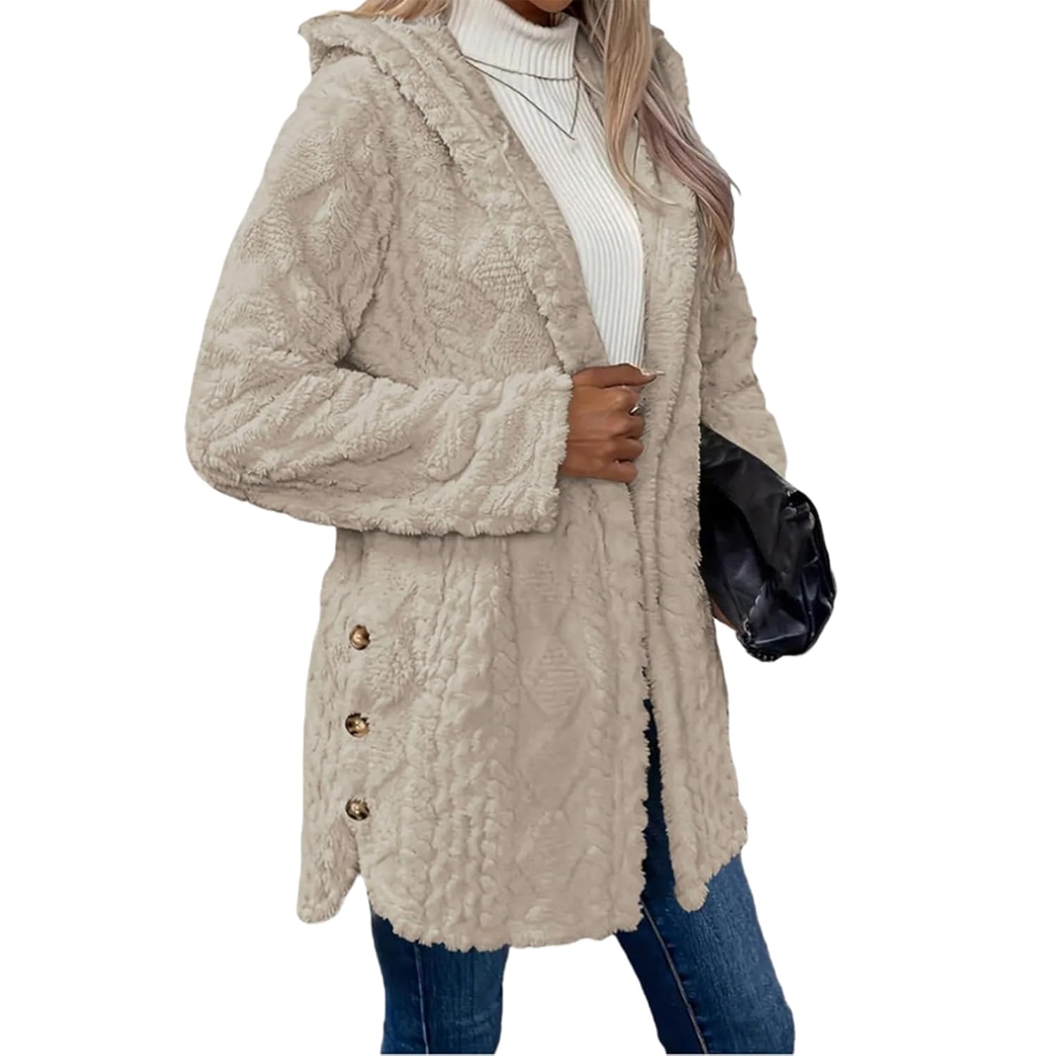 Womens Fall Winter Warm Fashion Jacquard Hooded Cardigan Long Sleeve Coat Women Long Sleeve Fuzzy Fleece Sweater