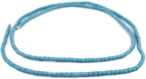Vista 3 de Ghana Sandcast Beads - Hilo completo de cuentas de vidrio africano en polvo - The Bead Chest (0.118 pulgadas, azul cielo) - Hilo individual de 24