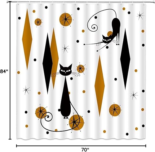Miniatura 52 de GCTNBJL Cortina de ducha geométrica moderna de mediados de siglo, gato negro, estrellas atómicas, abstracto, rosa, negro, geométrico, retro, de los