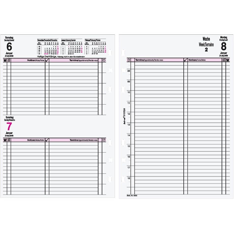 BIND 2025 Daily Calendar Insert A5 1 Day 1 Page B550325