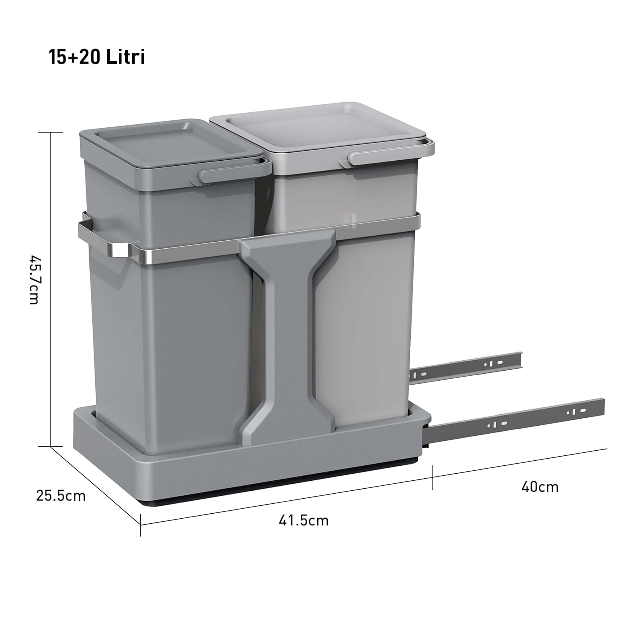 EKO Pattumiera Differenziata 2 Scomparti 20L + 15L Estraibile | Sottolavello con Guide Scorrevoli | Chiusura Silenziosa Compatta