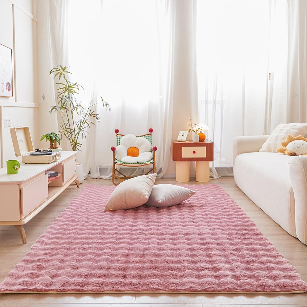 Pink Rabbit Plush Area Rug for Bedroom Living Room Sofa,5
