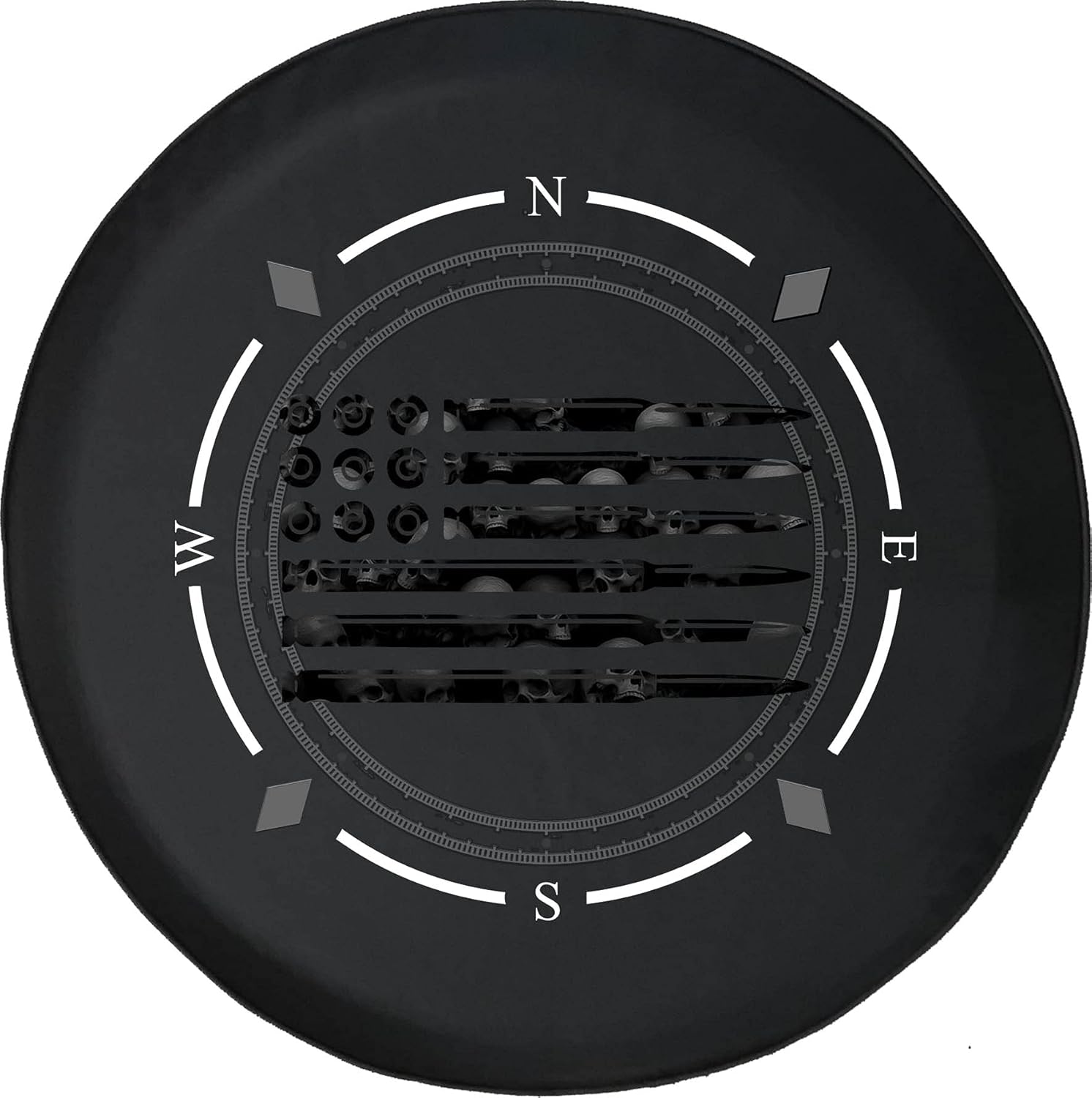 Spare Tire Cover Compass Rifle Pistol Bullets Rounds American Flag 2A Ghost SkullsWheel Covers Fit for SUV Accessories Trailer RV Accessories and Many Vehicles
