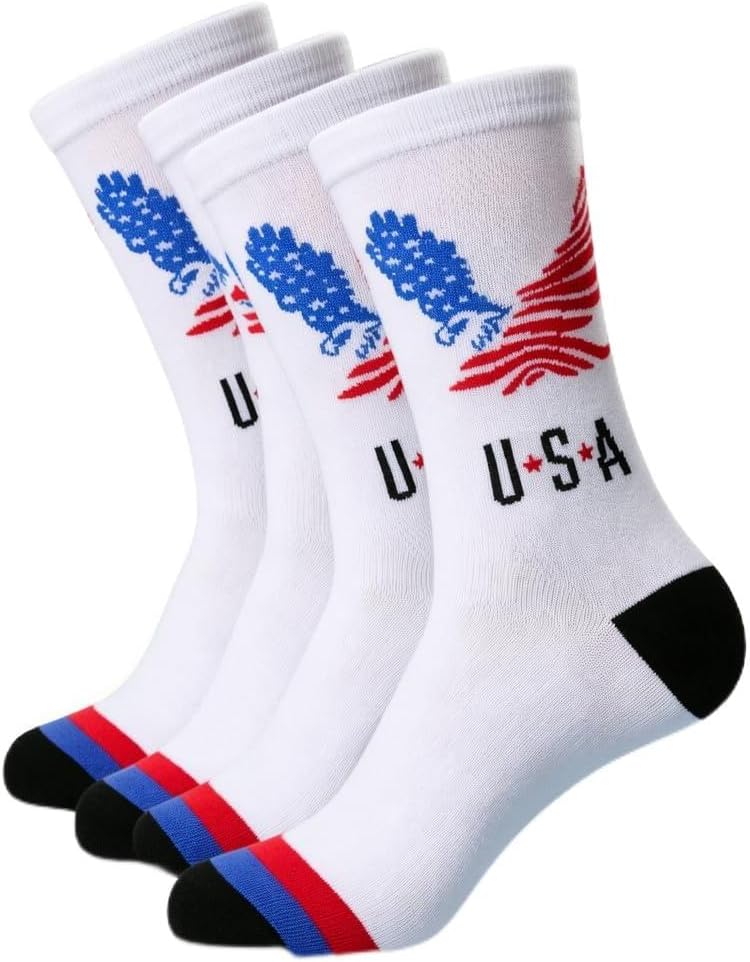 2 Pairs 4th of July Socks, Red White Blue Patriotic Fourth of July Socks, American Flag Novelty, Funny Independence Day Holiday Accessories for Men Women, Memorial Day Gifts
