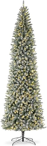 Vista 62 de Glitzhome Prelit Christmas Tree, 6ft Flocked Artificial Christmas Tree Serene Snowscape Fir with 300 Warm White Lights for Home, Office, Party
