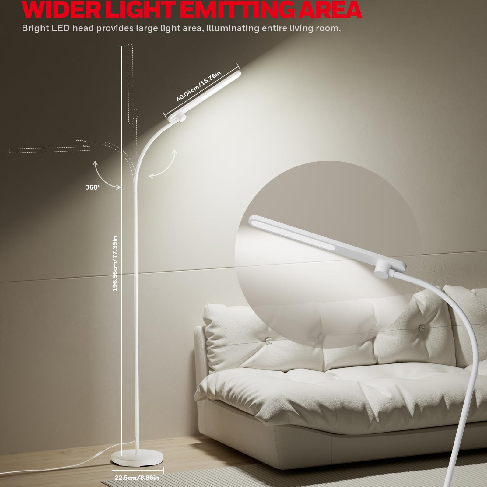 Honeywell Lampada da Terra LED,F4 Sunturalux™ Luci Super Luminose con Design Moderno Colli d'Oca per Illuminazione Accogliente,Lampada Regolabile per Lettura e Studio Soggiorno Camera Ufficio (Bianco)