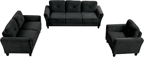 Miniatura 38 de Harper & Bright Designs Sofá individual tapizado de terciopelo con respaldo copetudo con botones, sillón moderno para sala de estar, color negro