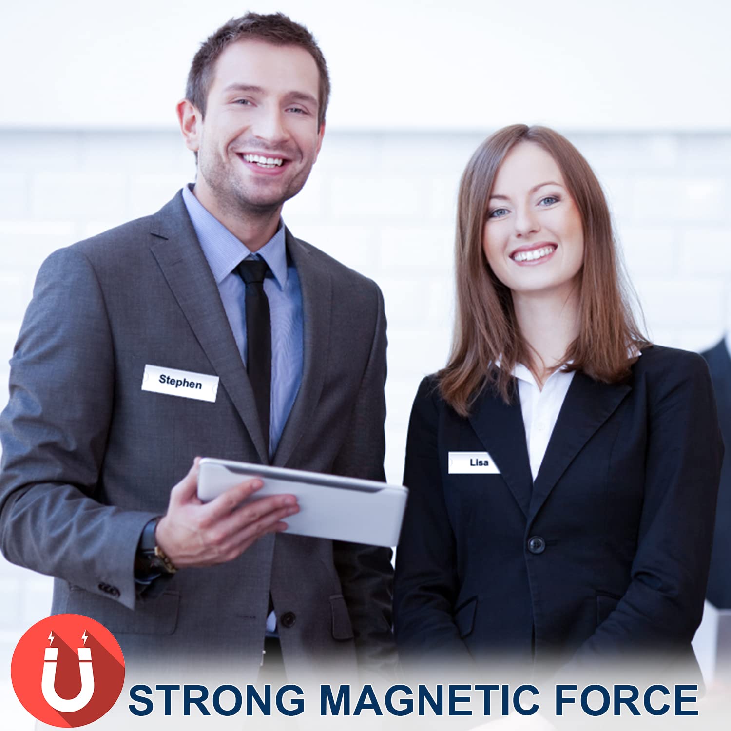 Lot De 5 Badges Nominatifs En Aluminium Avec Double Aimant Puissant Pour Vêtements - Avec Fente En Papier - Environ 72 X 35 Mm - Argenté